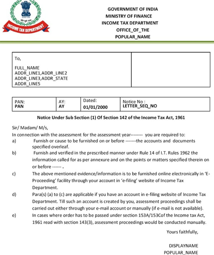 sample income tax notice
